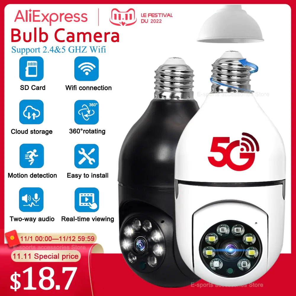 5G WIFI E27 Bulb Surveillance Camera