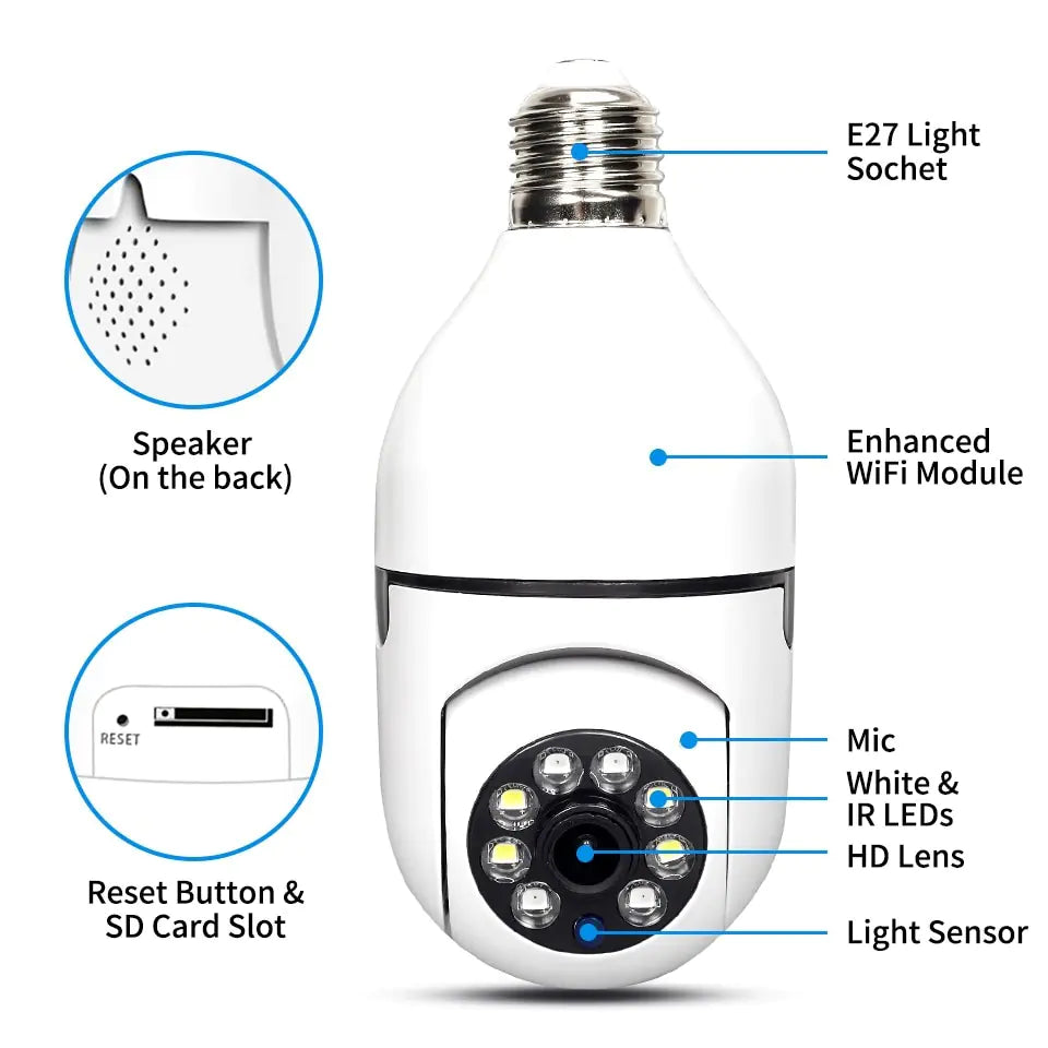 5G WIFI E27 Bulb Surveillance Camera