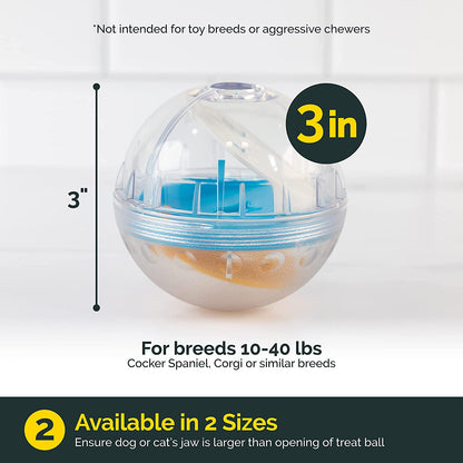 IQ Treat Ball Dog Treat Dispenser Interactive Dog Toy - 3&quot; - for Dogs and Cats - Adjustable Difficult Dog Ball for Treats