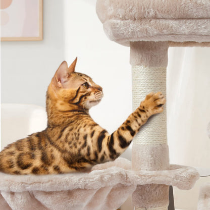 US09M Cute Cat Tree Kitten Cat Tower for Indoor Cat Condo Sisal Scratching Posts with Jump Platform Cat Furniture Activity Center Play House Beige