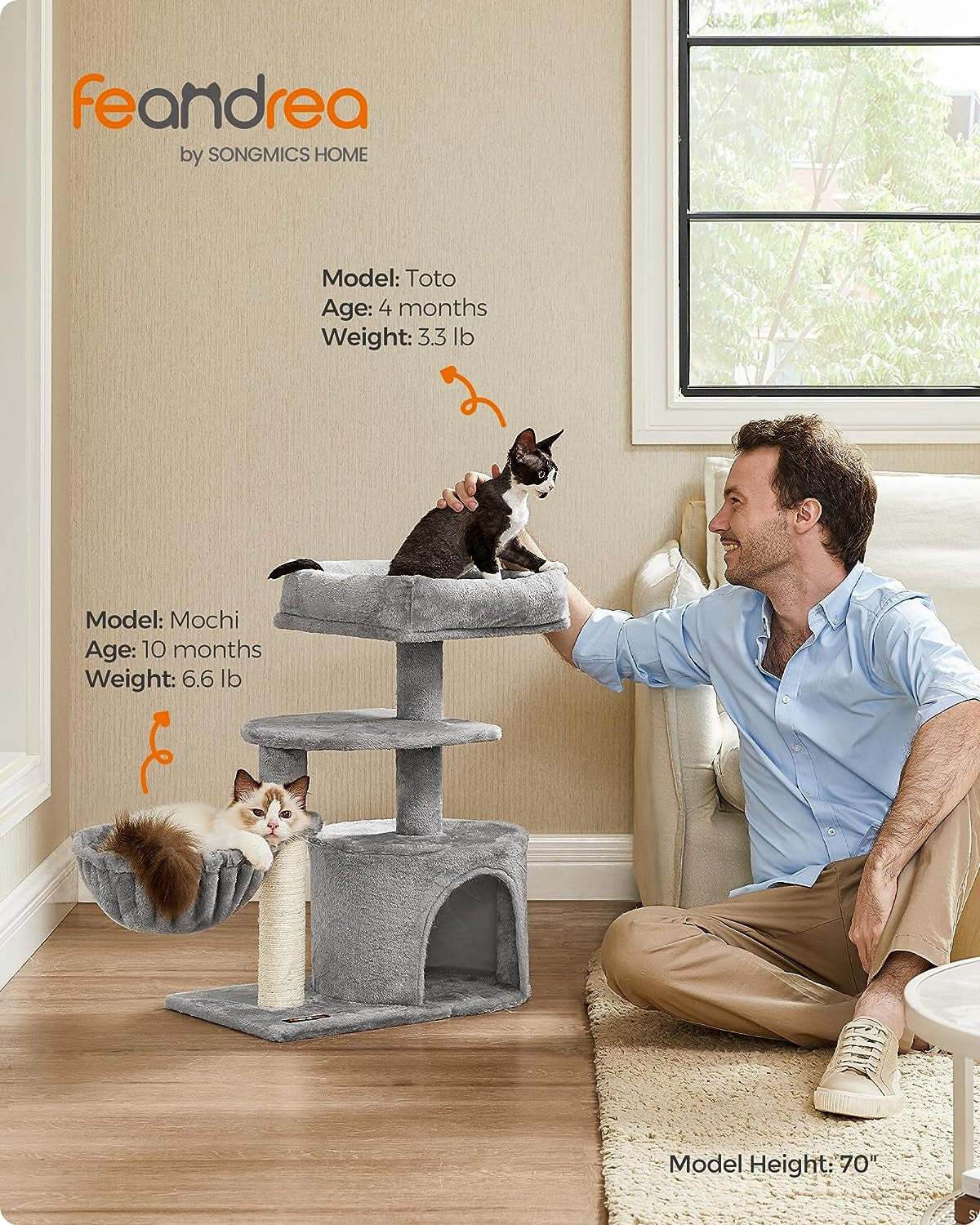 Cat Tree, Small Cat Tower, Cat Condo, Kitten Activity Center with Scratching Post, Basket, Cave, Light Gray UPCT59W