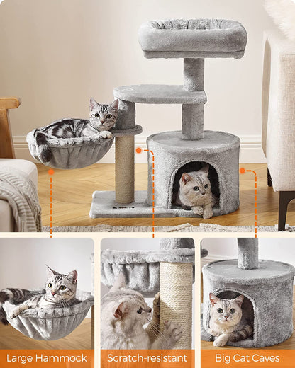 Cat Tree, Small Cat Tower, Cat Condo, Kitten Activity Center with Scratching Post, Basket, Cave, Light Gray UPCT59W