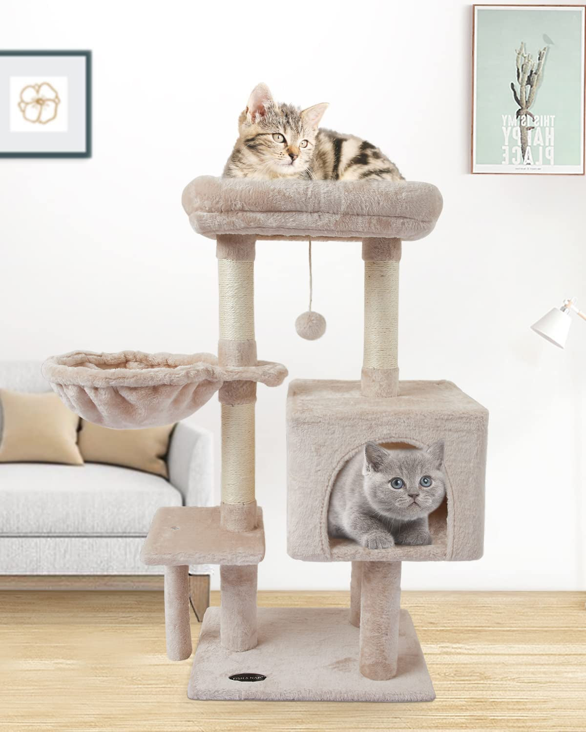 US09M Cute Cat Tree Kitten Cat Tower for Indoor Cat Condo Sisal Scratching Posts with Jump Platform Cat Furniture Activity Center Play House Beige