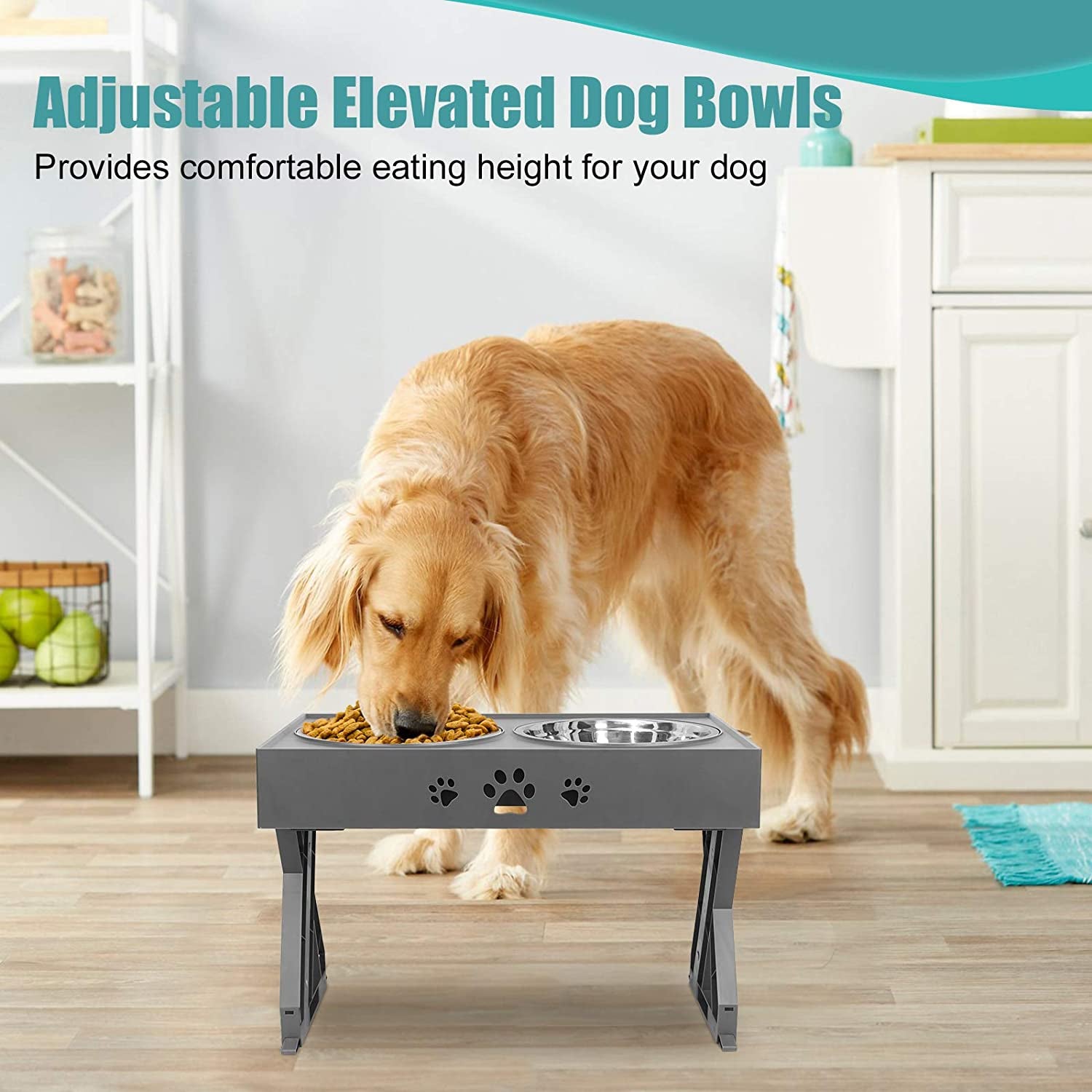 Elevated Dog Bowls Adjustable Raised Dog Bowl with 2 Stainless Steel 1.5L Dog Food Bowls Stand Non-Slip No Spill Dog Dish Adjusts to 3 Heights 2.8”, 8”, 12”For Small Medium Large Dogs and Pets