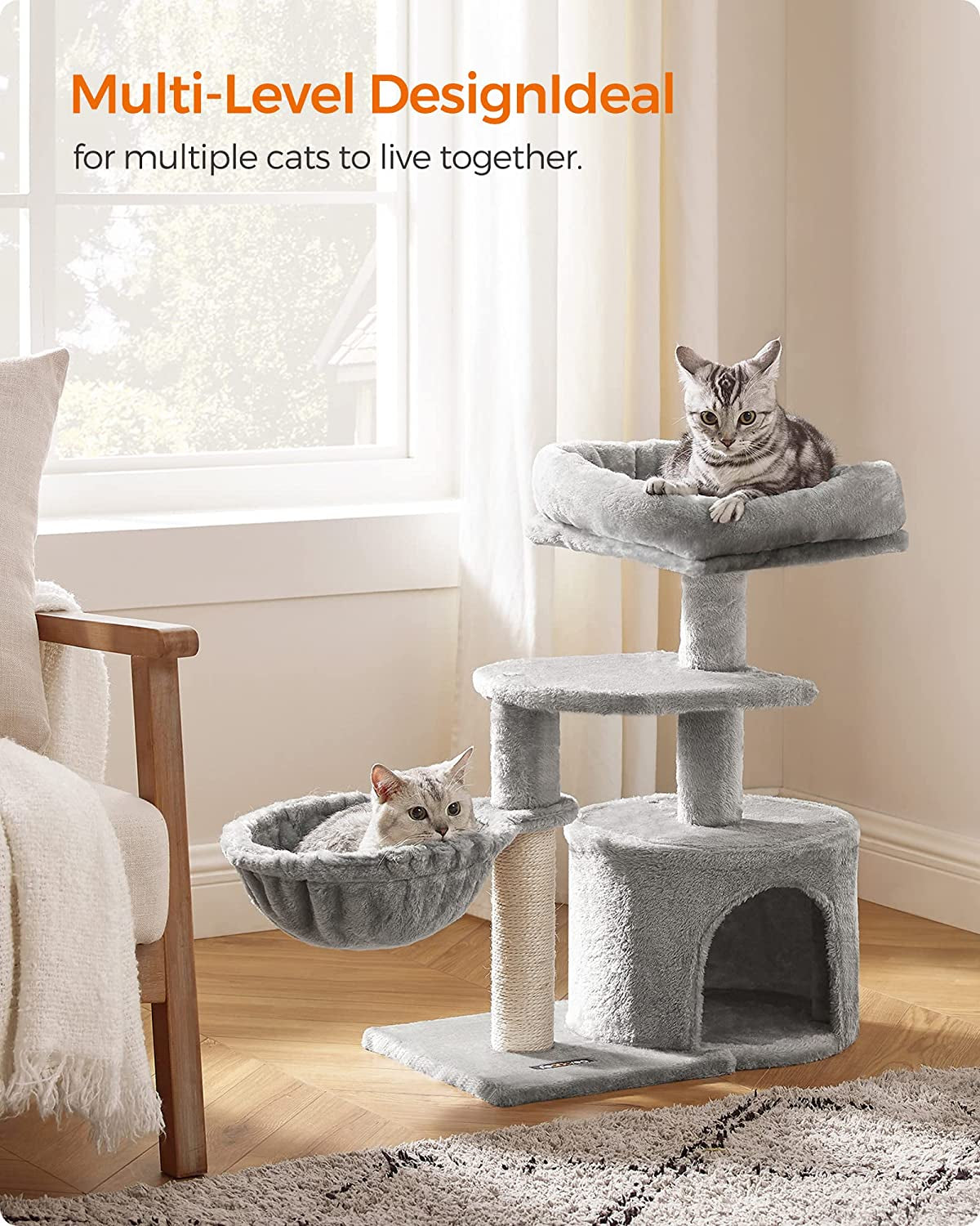 Cat Tree, Small Cat Tower, Cat Condo, Kitten Activity Center with Scratching Post, Basket, Cave, Light Gray UPCT59W