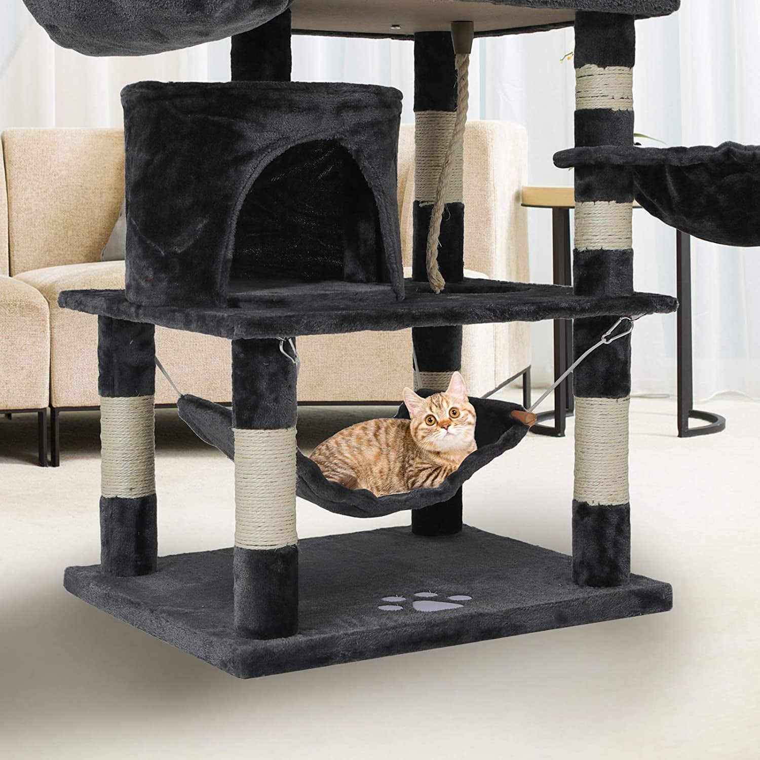 Large Indoor Cat Tree, Cat Tower, Cat Apartment, Cat Habitat, Multi-Level Cat Activity Center with Plush Balls