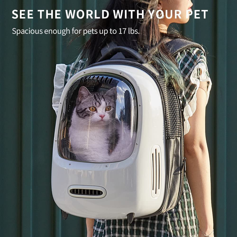 Ventilated Cat Backpack Carrier with Inbuilt Fan &amp; Light, Comfortable Cat Dog Backpack Bag for Travel, Hiking, Walking,Lightweight &amp; Spacious Pet Outdoor Backpack for Cats Puppies