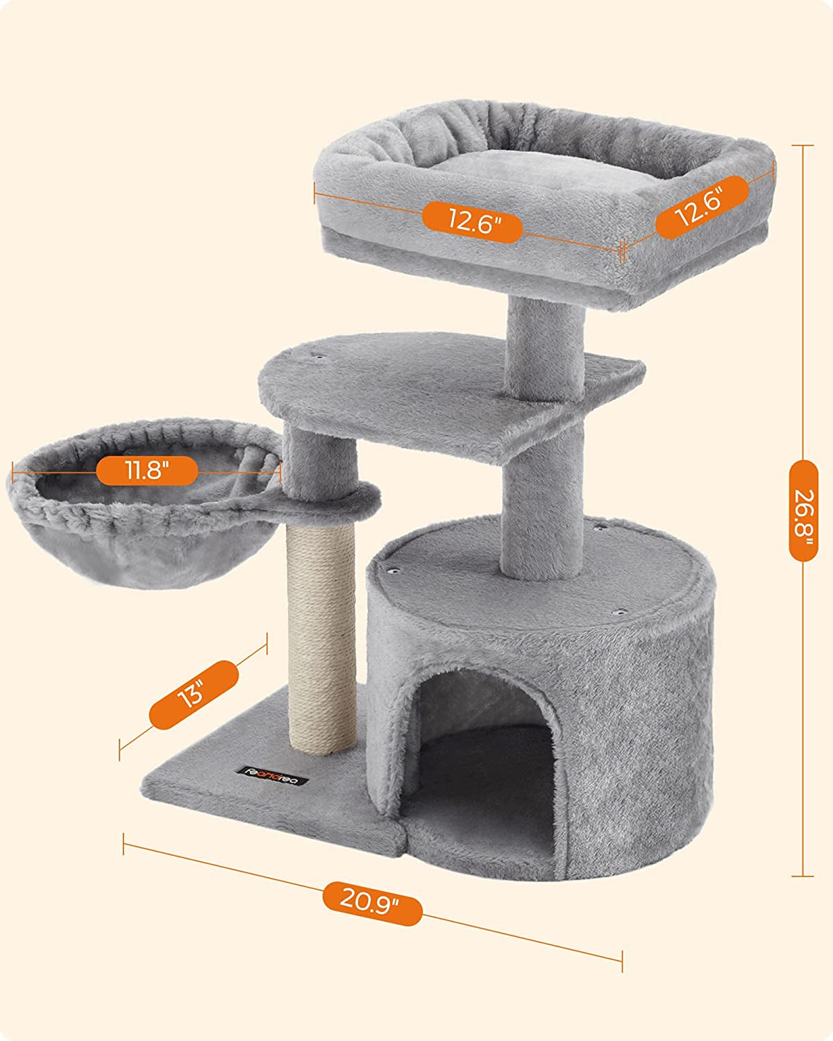 Cat Tree, Small Cat Tower, Cat Condo, Kitten Activity Center with Scratching Post, Basket, Cave, Light Gray UPCT59W